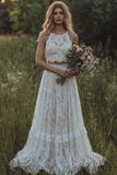 Ivory Lace A Line 2-piece Ruffled Boho Wedding Dress