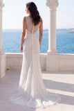 Ivory Mermaid Illusion Neck Long Lace Wedding Dress