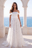 Off The Shoulder Ivory A Line Long Elegant Wedding Dress