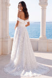 Off The Shoulder Ivory A Line Long Elegant Wedding Dress