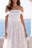 Off The Shoulder Ivory A Line Long Elegant Wedding Dress
