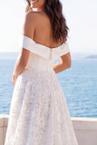 Off The Shoulder Ivory A Line Long Elegant Wedding Dress