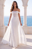 Off The Shoulder Mermaid Ivory Wedding Dress with Streamer