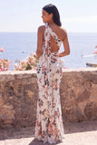 One Shoulder Ivory Mermaid Ruched Maxi Floral Dress