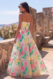 Daffodil Pink Flower A-Line Strapless Maxi Floral Dress