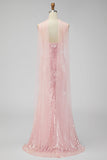 Yellow Mermaid Spaghetti Straps Maxi Sequin Dress with Slit