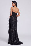 Strapless Light Pink Sequin Ruched Mermaid Formal Dress