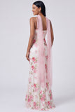 White Pink Mermaid Maxi Floral Dress with Sequins