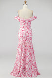Off the Shoulder Light Green A Line Maxi Floral Dress with Slit