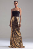 Black and Gold Strapless Sequin Mermaid Formal Dress