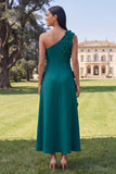 One Shoulder Sage Green A-Line Maxi Dress with 3D Flowers