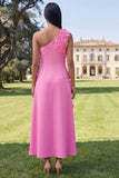 One Shoulder Sage Green A-Line Maxi Dress with 3D Flowers