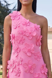 One Shoulder Sage Green A-Line Maxi Dress with 3D Flowers