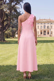 One Shoulder Sage Green A-Line Maxi Dress with 3D Flowers