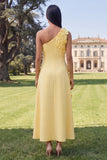 One Shoulder Sage Green A-Line Maxi Dress with 3D Flowers