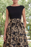 Black A-Line Bateau Neck Floral High Low Mother Of the Bride Dress with Bow