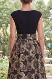 Black A-Line Bateau Neck Floral High Low Mother Of the Bride Dress with Bow