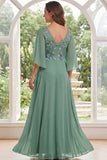Sage Green A-Line Chiffon Embroidered Long Mother Of the Bride Dress