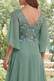 Sage Green A-Line Chiffon Embroidered Long Mother Of the Bride Dress
