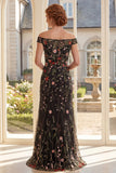 Off the Shoulder Black Floral Mermaid Embroidered Long Mother Of the Bride Dress