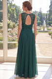 Dark Green Chiffon A Line V-Neck Long Mother Of the Bride Dress with Sequins