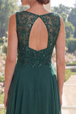 Dark Green Chiffon A Line V-Neck Long Mother Of the Bride Dress with Sequins