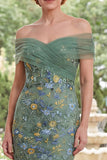 Green Mermaid Off the Shoulder Embroidered Long Mother Of the Bride Dress