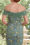 Green Mermaid Off the Shoulder Embroidered Long Mother Of the Bride Dress