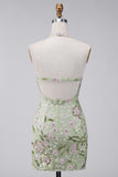 Halter Sage Green Sheer Corset Bodycon Embroidered Cocktail Dress