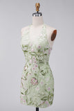 Halter Sage Green Sheer Corset Bodycon Embroidered Cocktail Dress