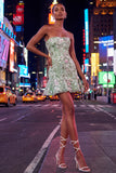 Strapless Sage Green Bodycon Embroidered Homecoming Dress with Ruffles