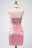 Bodycon Pink Strapless Ruched Sequins Homecoming Dress