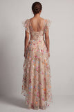 Champagne Floral A-Line Corset Embroidered High-Low Mother Of the Bride Dress