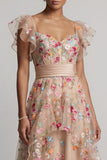 Champagne Floral A-Line Corset Embroidered High-Low Mother Of the Bride Dress