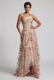 Strapless Champagne A-Line Floral High-Low Mother Of the Bride Dress