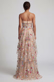 Strapless Champagne A-Line Floral High-Low Mother Of the Bride Dress