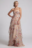 Strapless Champagne A-Line Floral High-Low Mother Of the Bride Dress