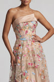 Strapless Champagne A-Line Floral High-Low Mother Of the Bride Dress