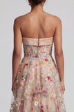 Strapless Champagne A-Line Floral High-Low Mother Of the Bride Dress