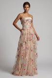 Champagne Strapless Embroidered A-Line Long Mother Of the Bride Dress