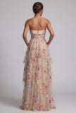 Champagne Strapless Embroidered A-Line Long Mother Of the Bride Dress