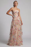 Champagne Strapless Embroidered A-Line Long Mother Of the Bride Dress