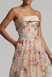 Champagne Strapless Embroidered A-Line Long Mother Of the Bride Dress