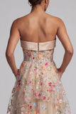 Champagne Strapless Embroidered A-Line Long Mother Of the Bride Dress