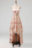 Sweetheart Champagne A-Line Corset High-Low Floral Mother Of the Bride Dress