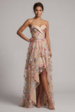 Sweetheart Champagne A-Line Corset High-Low Floral Mother Of the Bride Dress