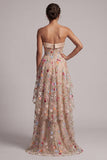 Sweetheart Champagne A-Line Corset High-Low Floral Mother Of the Bride Dress