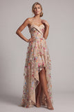 Sweetheart Champagne A-Line Corset High-Low Floral Mother Of the Bride Dress