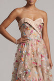Sweetheart Champagne A-Line Corset High-Low Floral Mother Of the Bride Dress