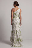 Light Green One Shoulder Floral Long Mermaid Mother of the Bride Dress